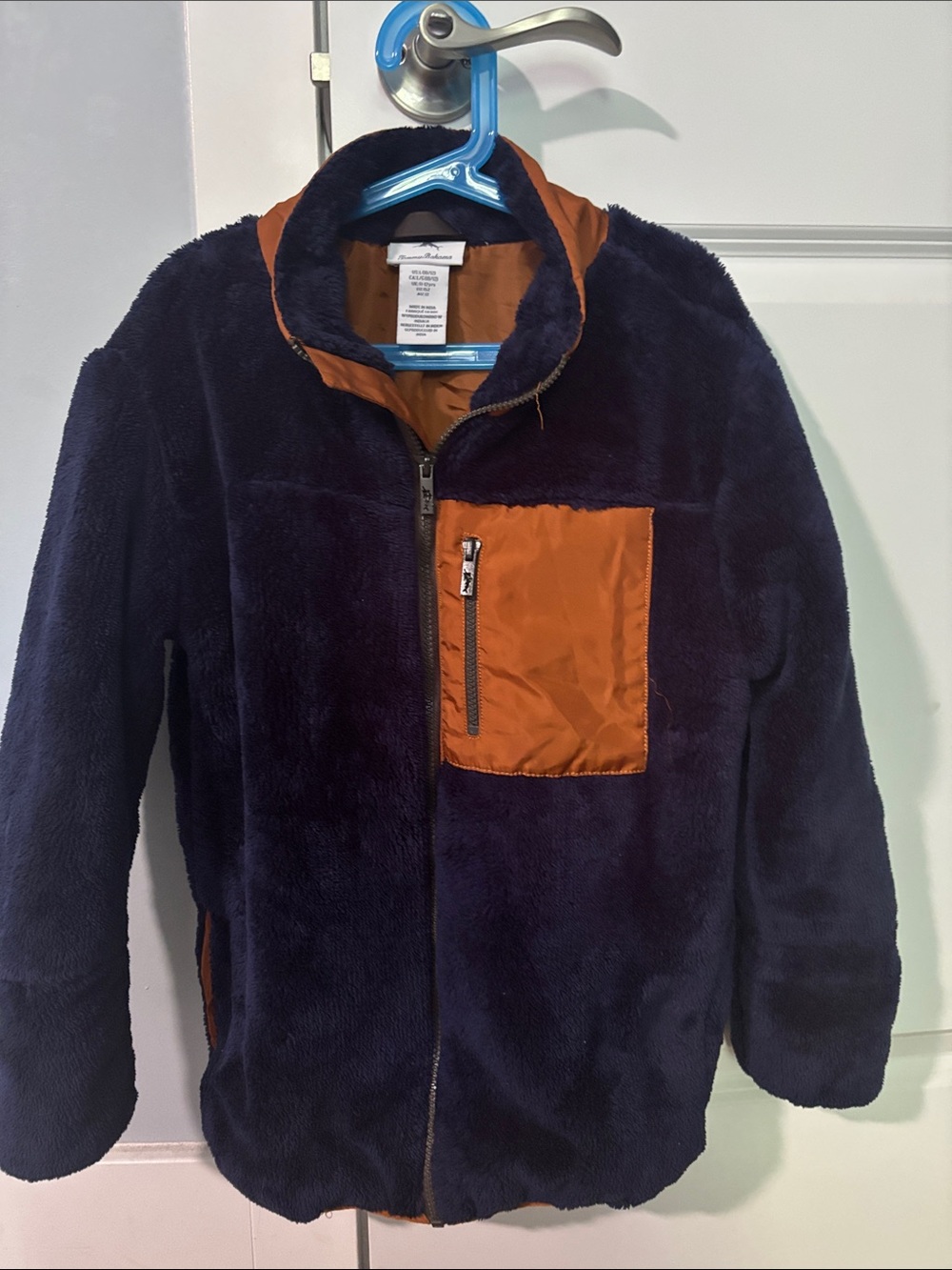Tommy‎ Bahama Navy Faux-Fur Puffer Jacket with Rust Chest Pocket Size L